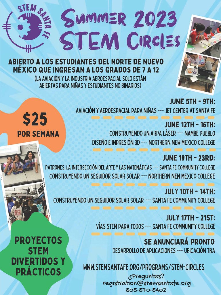 SFPSdistrict's tweet photo. STEM Santa Fe is offering some amazing hands-on projects for this Summer! Please see the attached flyers and sign up soon! https://t.co/Wjuwkir21R