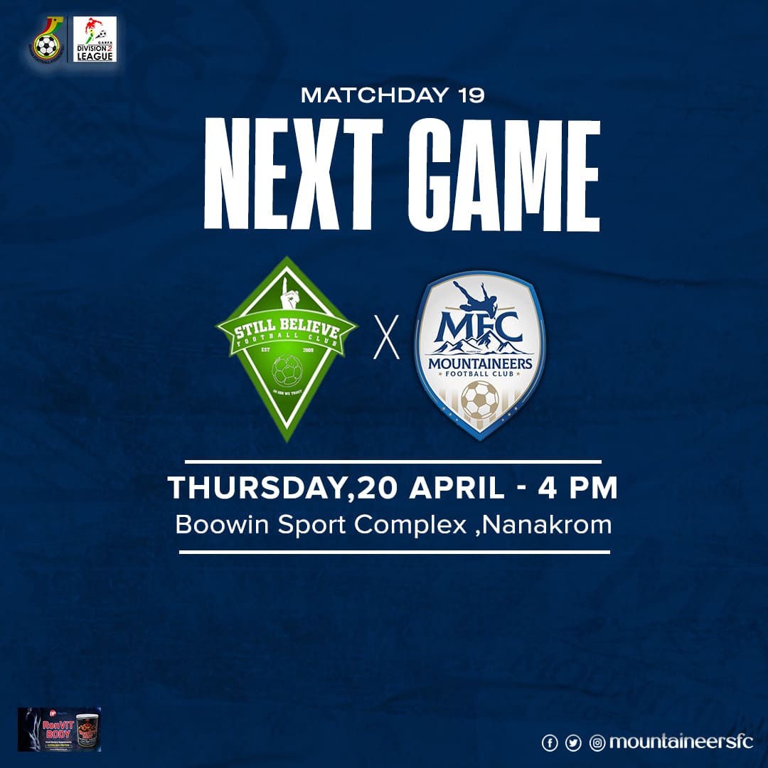 mountaineersfc's tweet photo. UPDATE: Tomorrow's game against Still Believe Football Club has been postponed.
Thursday: 20 April (4:00pm)
๐๏ธ Boowin Sport Complex, Nanakrom
#weremfc #mfc #garfa ๐ตโช https://t.co/GtoyOM8o00