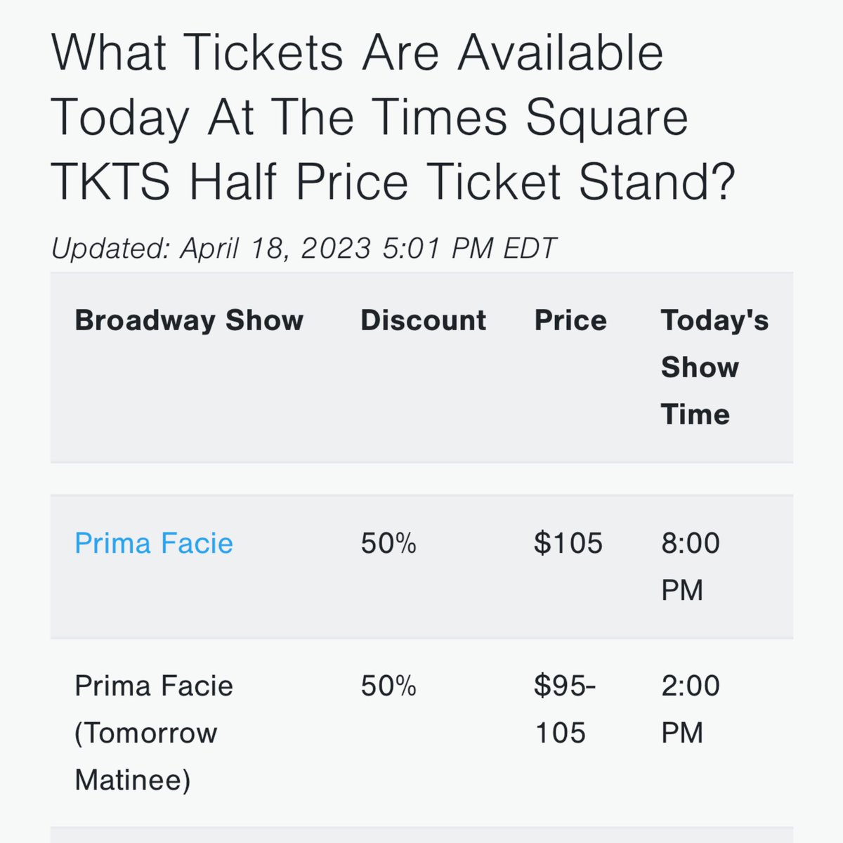 jodiemcoma's tweet photo. Prima Facie tickets 50% discount are available at Time Square TKTS Ticket Stand
https://t.co/7eqcuFUSMl

but you can also enter the $10 lottery 👍🏼
https://t.co/KlNy7l1fsS https://t.co/om4h3QV6oO
