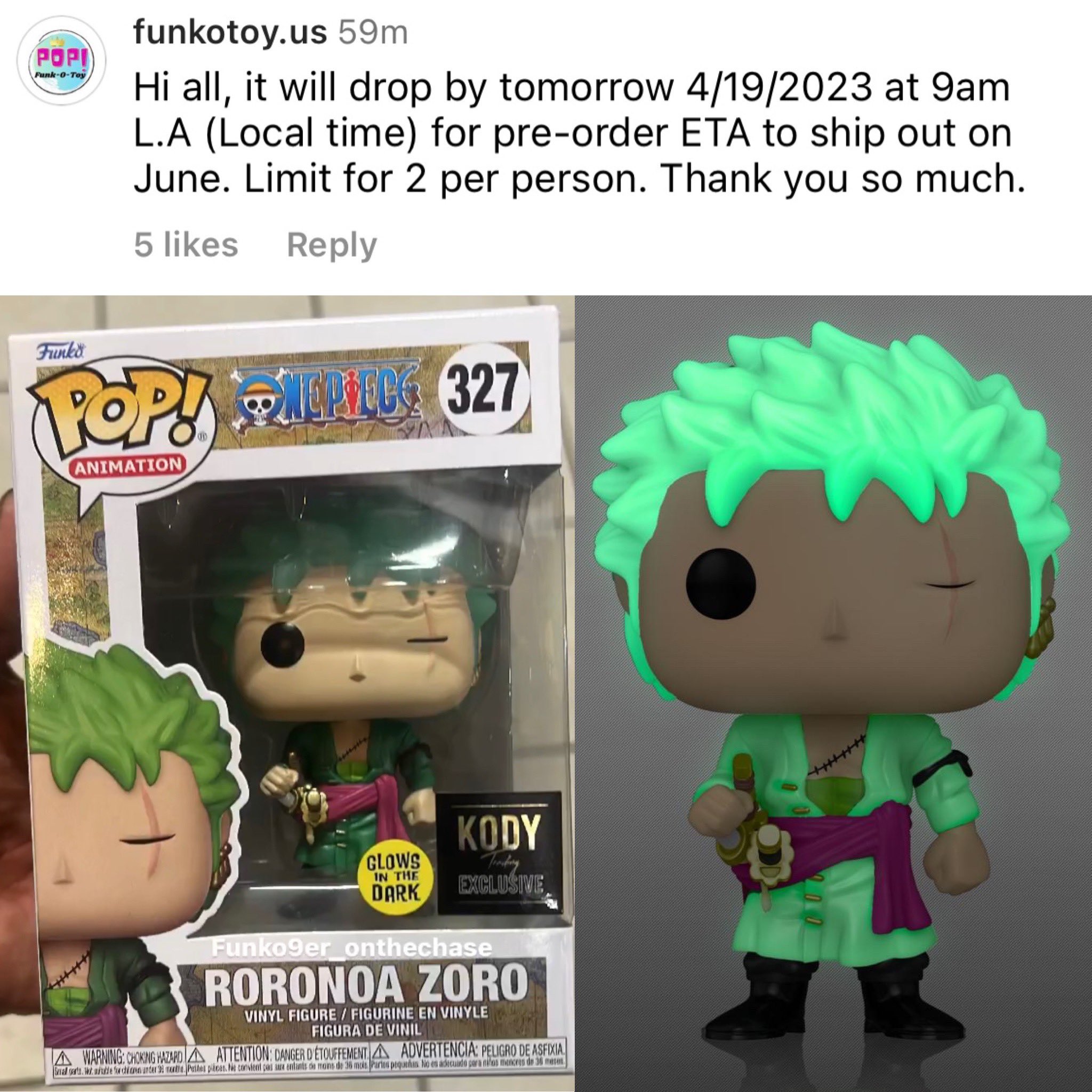 Buy Pop! Roronoa Zoro (Glow) at Funko.