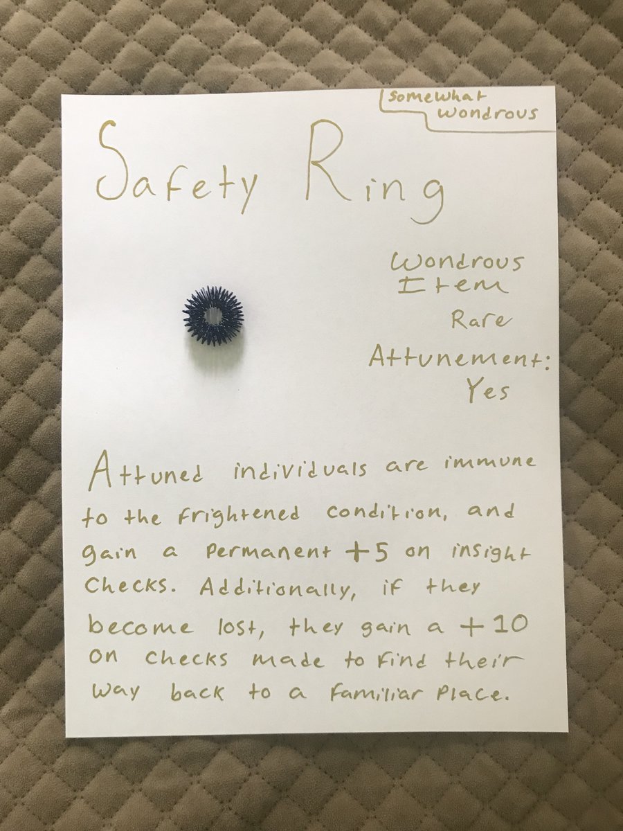 Safety Ring: Wondrous Item

#dnd #dungeonsanddragons #dnd5e #dndhomebrew #homebrew5e #wondrousitem #magicitem #magicitems #diy #art #ring #dungeonsanddragonshomebrew