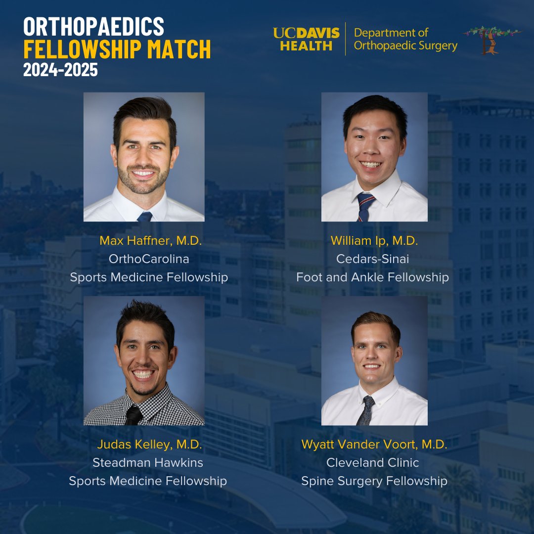 Congratulations to this inspiring group of PGY4 surgeons on their Fellowship Match for 2024-2025!! ✨👊
.
.
#UCDHOrtho #fellowshipmatch #orthopaedicsurgery #orthopaedics #medtwitter #ucdavishealth #spinesurgery #sportsmedicine #footandanklesurgery