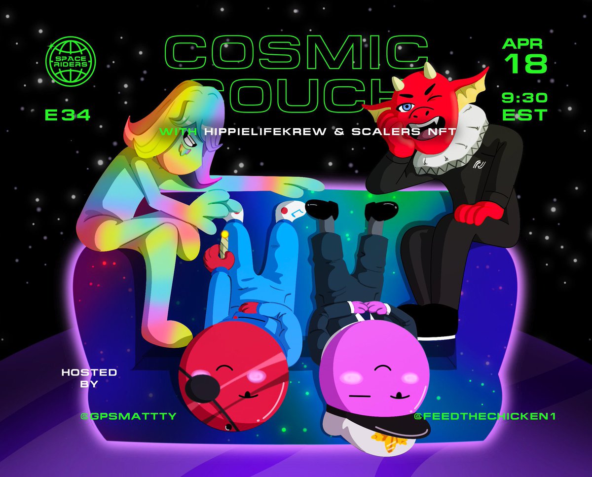 the krew is live on #CosmicCouch today

thank you <a href="/SpaceRiders_NFT/">Space Riders</a> for having us thank you <a href="/gpsmattty/">gpsmatty.eth 🇺🇸</a> &amp; @feedthechicken1 for hosting!

9:30 EST • come vibe. #WeDaKrew 

x.com/i/spaces/1lDxL…