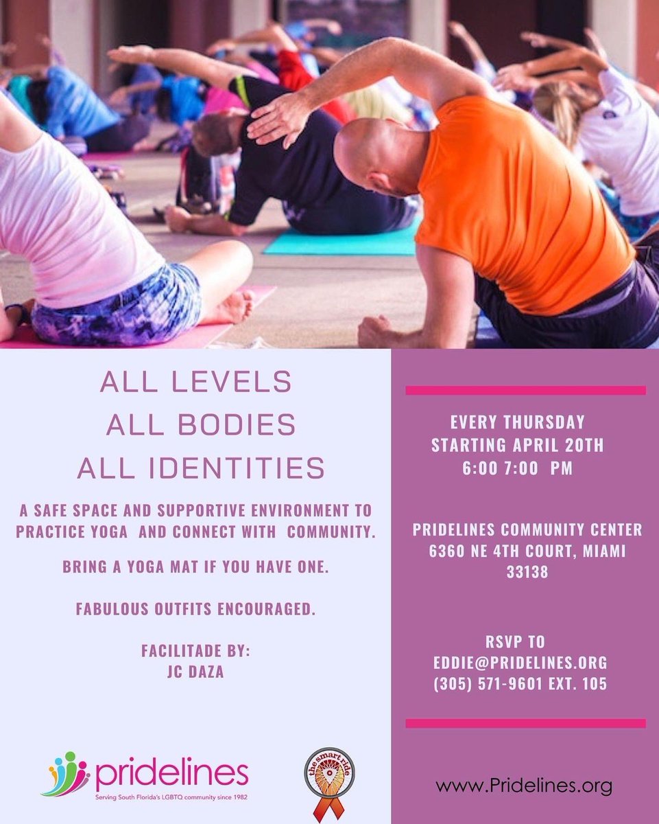 Pridelines's tweet photo. 📢 Attention all #yoga lovers! 🧘‍♀️🧘‍♂️

Starting April 20th, we are excited to announce that we will be hosting a weekly yoga class every Thursday from 6:00-7:00 PM! 🎉🎉

All Bodies Welcome!

#miamievents #yogaevents #eventsmiami #lgbtq #relax #unwind #decompress #miami #gaymiami https://t.co/BgDWmz9leX