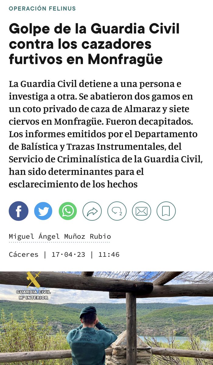 APROCA_ESP's tweet photo. En El Periódico Extremadura. 
Los furtivos son una lacra y ensucian la imagen de la caza y de los millones de cazadores responsables. https://t.co/PzYCBjphvP
