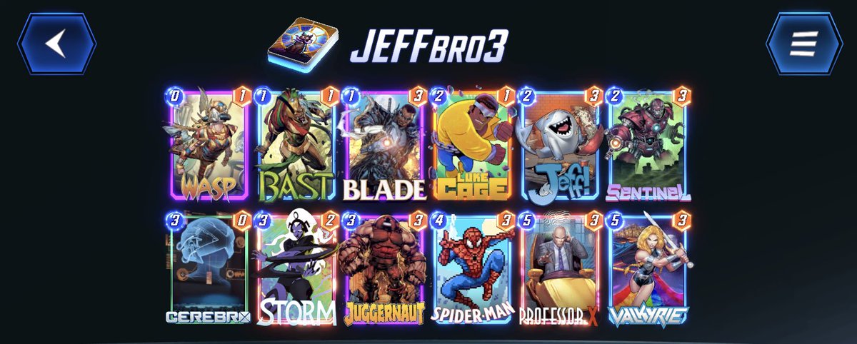 Jeff works! Most enjoying JeffBro3 by <a href="/SafetyBlade_HS/">SafetyBlade</a>. 

Counterplay tip: Polaris can move Jeff OUT of most locked locations. 
#MarvelSnap <a href="/MARVELSNAP/">MARVEL SNAP</a> <a href="/MarvelSnapZone/">DotGG</a> <a href="/SnapDecks/">SnapDecks</a>
