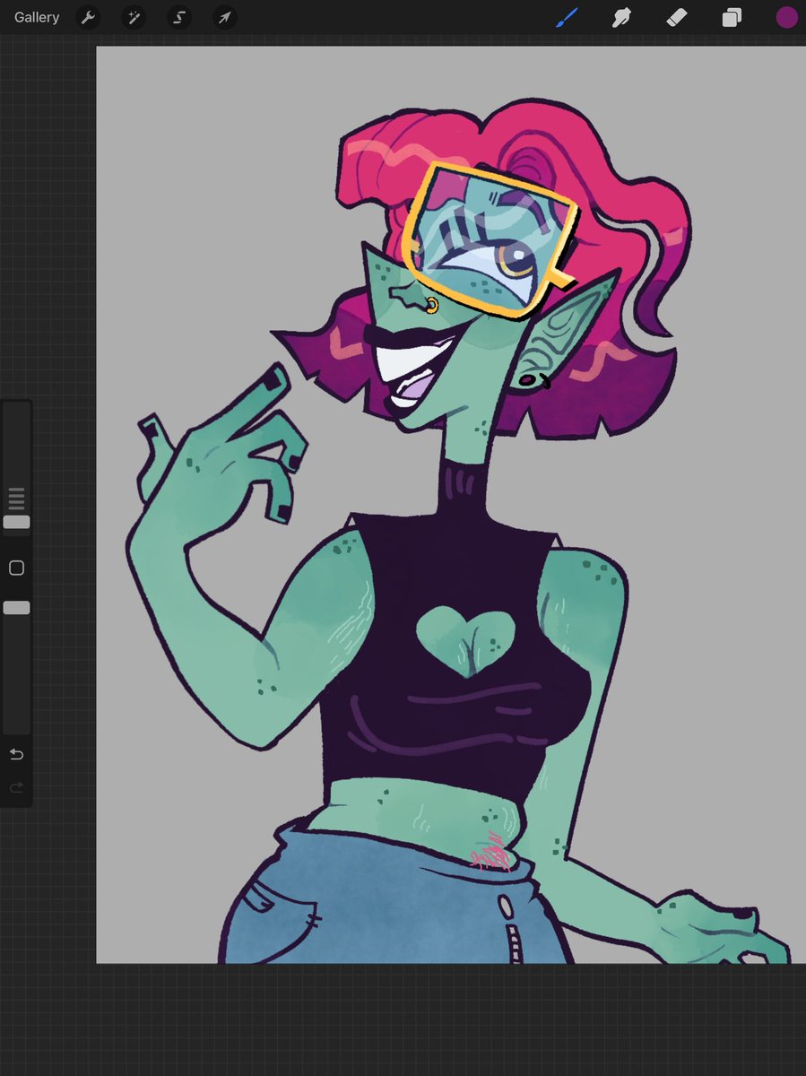 SunnySpacebeam's tweet photo. This is Ret-Tina Lensecraft! She's a cyclops aunt who owns a bakery -(that shifts to a bar after 8) and a funny one eyed sphinx cat named blinker! I worked really hard on incorporating fun shapes and colors into her design....I normally don't go on so long about OC designs (1/2) https://t.co/yPknvC2ekQ