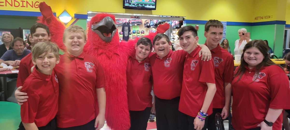 campbells1774's tweet photo. The bowling team gets a visit from Falco ahead of the championship game! @SCMFalcons https://t.co/J13Xh254CO