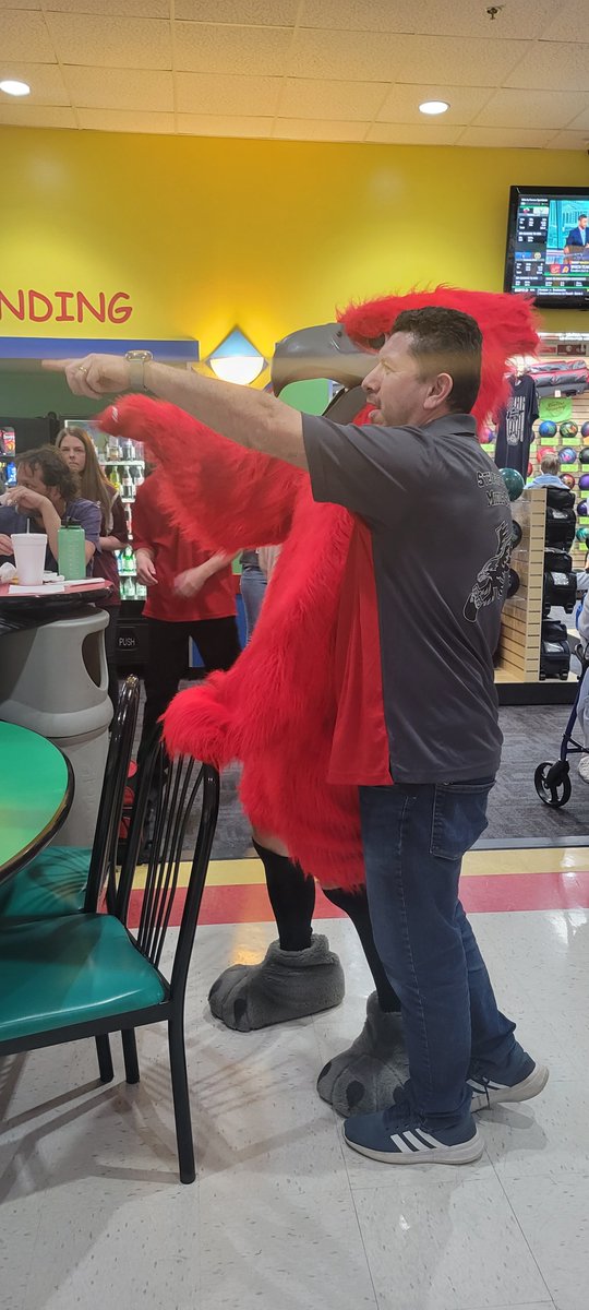 campbells1774's tweet photo. The bowling team gets a visit from Falco ahead of the championship game! @SCMFalcons https://t.co/J13Xh254CO