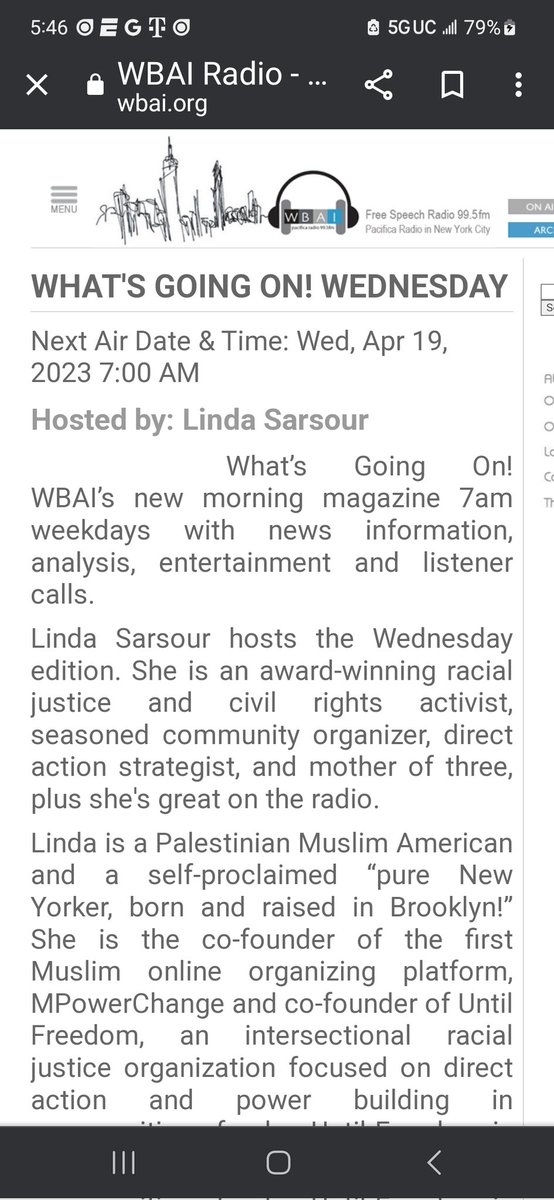 I'll be on the Linda Sarsour show on WBAI 99.5 fm tomorrow morning at 7 AM.