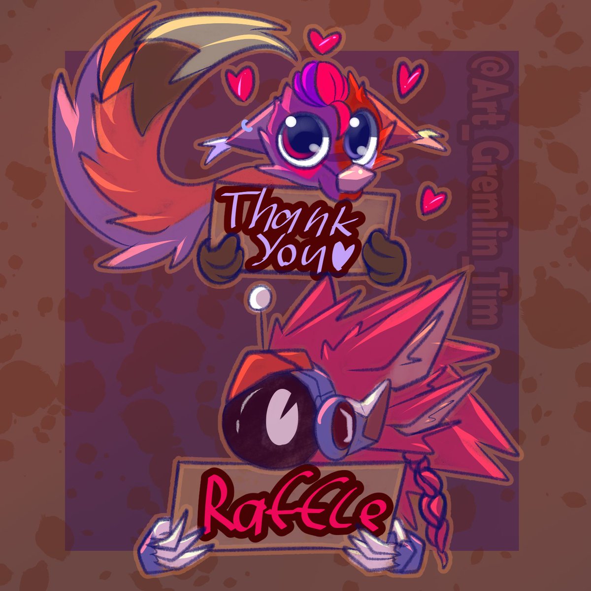 Art_Gremlin_Tim's tweet photo. SO, here it is, the promised raffle!

What ya gotta do:
- Follow
- retweet 
- like
- and (optional) putting a ref in the replies^^

Raffle probably ends when 500 is reached, might do it a bit longer tho we'll see lol

Prize examples below ↓ https://t.co/fl4N2z4uza