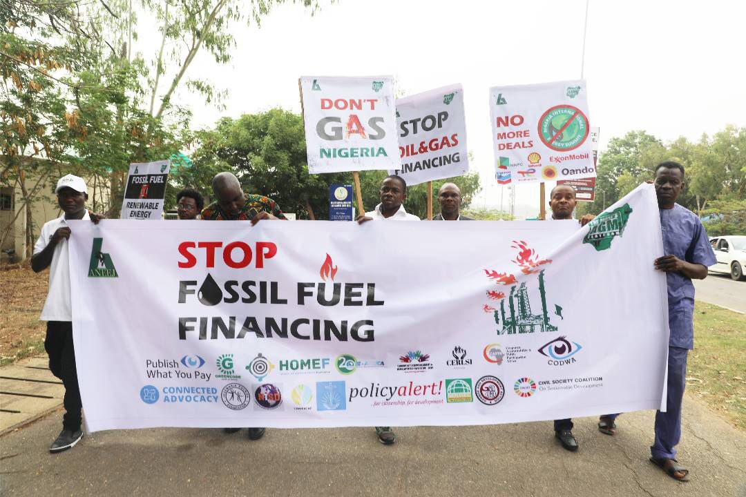 PolicyAlert's tweet photo. Earlier today, we lent our voice in support of the #StopFossilFuelFinancing campaign led by @aneejnigeria during the opening of the #NIES2023. #DontGasNigeria @EnergySummitNGR @ProfOsinbajo @nnpclimited @WorldBankAfrica https://t.co/YsoTUFjg1O