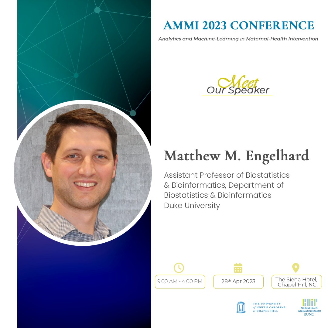 Don't miss Assistant Professor Matthew Engelhard's talk at our upcoming #healthcare conference! With his expertise in developing new #MachineLearning and risk prediction methods for clinical medicine and #mentalhealth. #UNC #CHIP #DukeUniversity