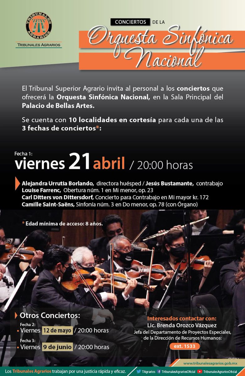 TAgrarios's tweet photo. ¡Atención Personal del #TSA!

@TAgrarios les invita a disfrutar de una noche de música en el @PalacioOficial el próximo 21 de abril a las 20 horas, donde se presentará la @OSN_MX. ¡No se pierdan este maravilloso concierto!
#𝑻𝒓𝒊𝒃𝒖𝒏𝒂𝒍𝒆𝒔𝑨𝒈𝒓𝒂𝒓𝒊𝒐𝒔𝑪𝒆𝒓𝒄𝒂𝑫𝒆𝑻𝒊 https://t.co/JpvCZqDC5R