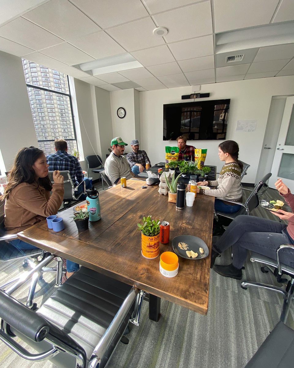 FarallonLLC's tweet photo. The Seattle office is kicking off Earth Week by re-potting and adopting starter plants in upcycled containers! 🌱♻️ #earthday #plants #upcycle https://t.co/jfY2SZp6pA