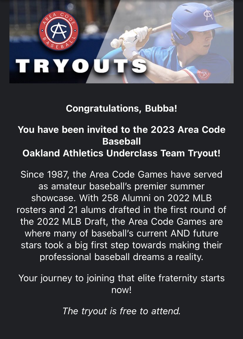 lacy_baseball's tweet photo. ‘25 RHP Bubba Smith has been selected to attend the 2023 Area Code Baseball Oakland Athletics Underclassman Team Tryout. @Bubba95171957
Congratulations Bubba! #lacybaseball https://t.co/2kRw3dvwIx