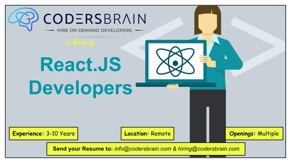 codersbraintech's tweet image. @codersbraintech is hiring #reactjsdevelopers
#urgent #opening
#experience: 3+ Years
#location: #remote
Share your #resume now to info@codersbrain.com & hiring@codersbrain.com
#react #reactjs #reactjsdeveloper #reactjobs #reactjsjobs #developerjobs #jobseekers #codersbrain