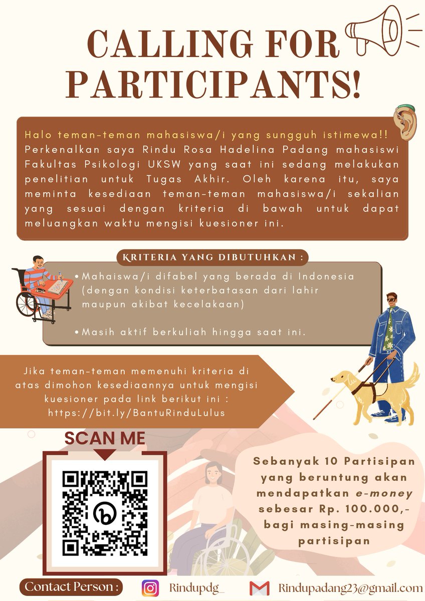 rrpdg_'s tweet photo. Holaa teman-teman di twitter, boleh bantu isi atau share kuesionerku? Terima kasih 🌻✨️

Link : https://t.co/H3jmKL1DoX

Oh iyaa ada hadiah Rp.100.000,- per orang bagi 10 orang yang beruntung 🤩✨️
#Mahasiswa #difabel https://t.co/ZAUxwMK7LW