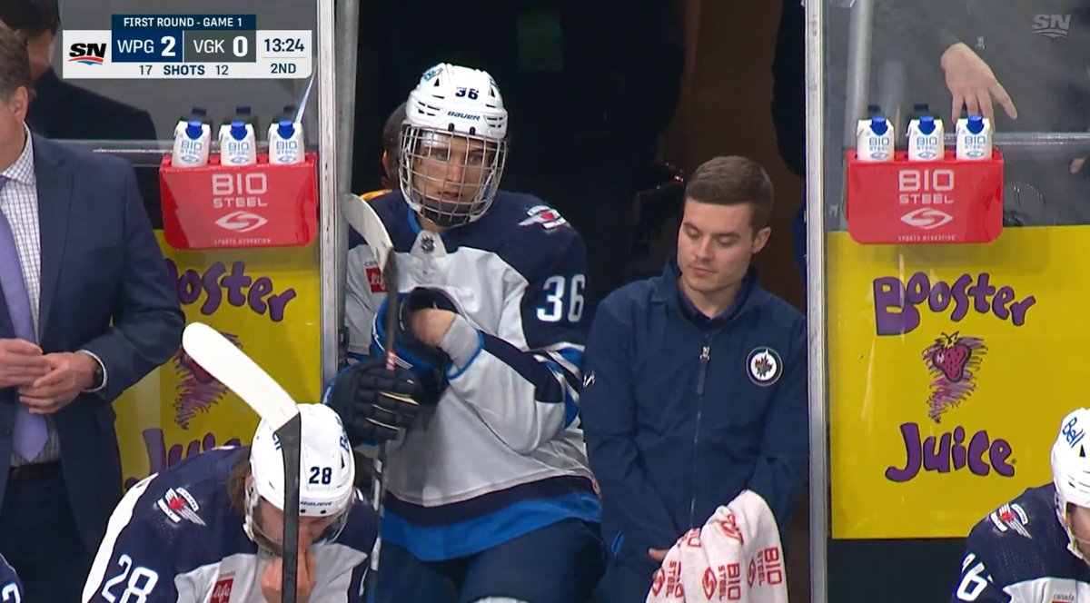Morgan Barron got 75 Stitches and is back to the bench. #NHL #NHLJets