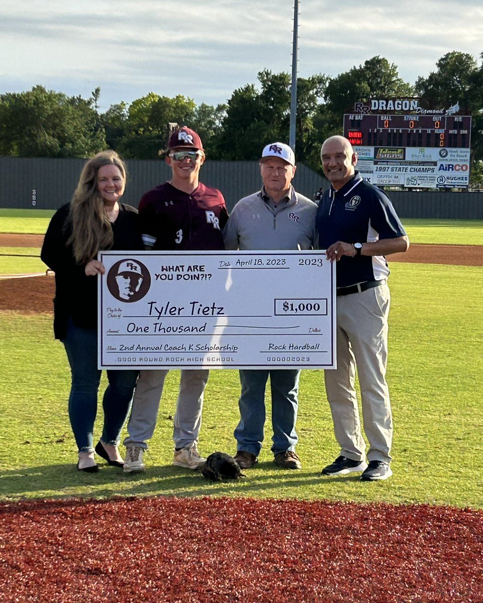 Congratulations to 3rd baseman, <a href="/tietz_tyler/">Tyler Tietz</a>. He’s this year’s recipient of the Coach K Scholarship on behalf of the 2021 <a href="/Rockhardball/">Rock Hardball</a> Seniors. Congratulations, Tyler! Best of luck <a href="/WBUBaseball/">WBU Baseball</a> and on the rest of your senior season! #gorock #Classof2023