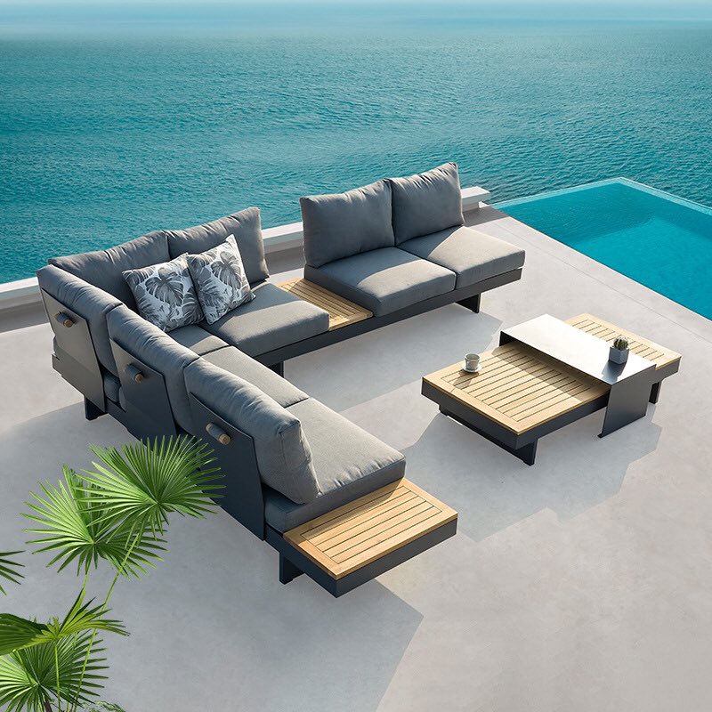 Wholesale of outdoor furniture sofa, aluminum alloy courtyard garden sofa, outdoor homestay leisure sofa combination.