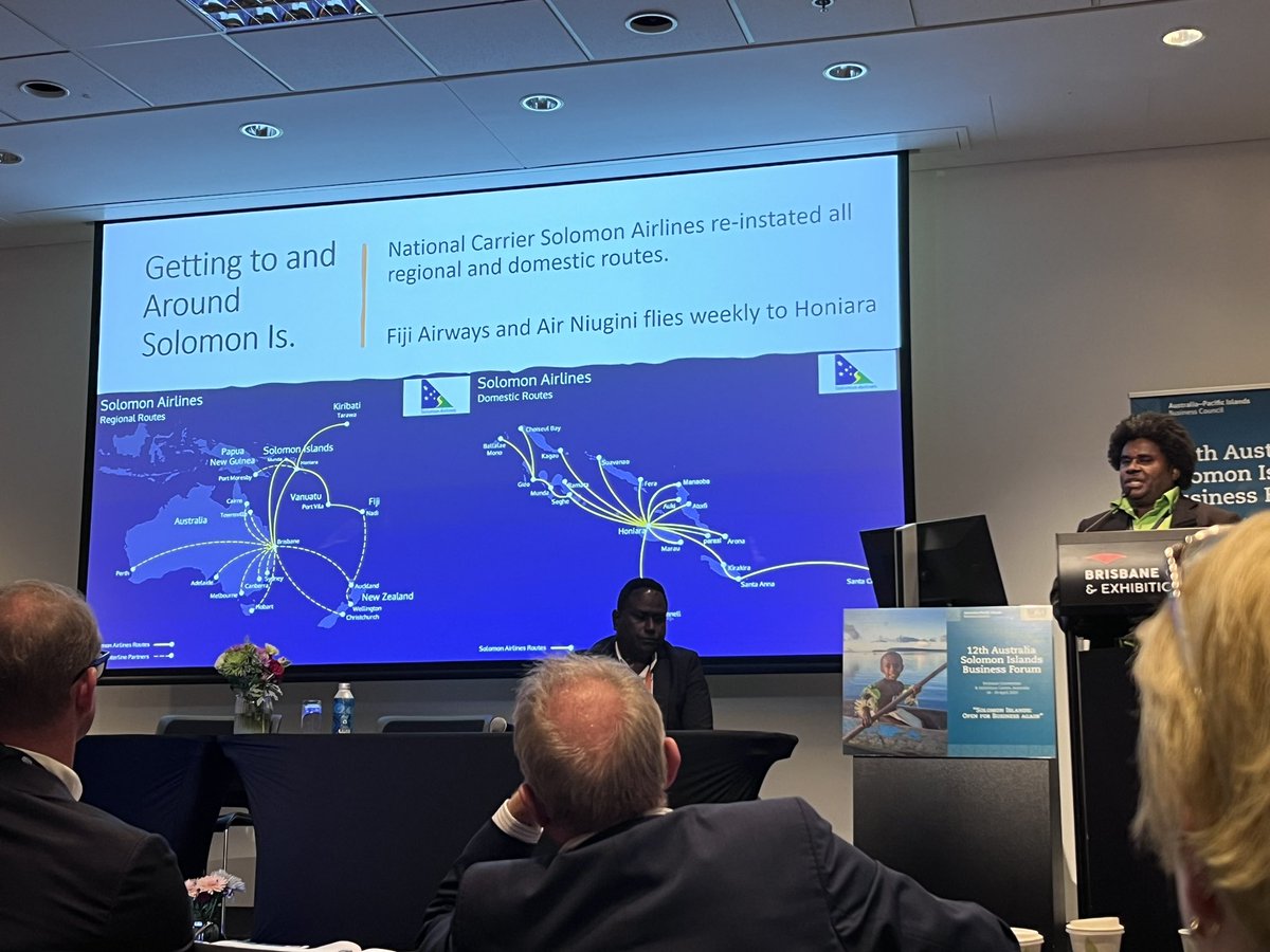 AustraliaPIBC's tweet photo. After these presentations, we want to book the next flight to Solomon Islands! ✈️ Thanks to the Ministry of Culture and Tourism, Tourism Solomons, and @DiveMunda for talking about the opportunities and challenges in developing the country’s tourism. #12ASIBF https://t.co/83Ru9V7mfJ