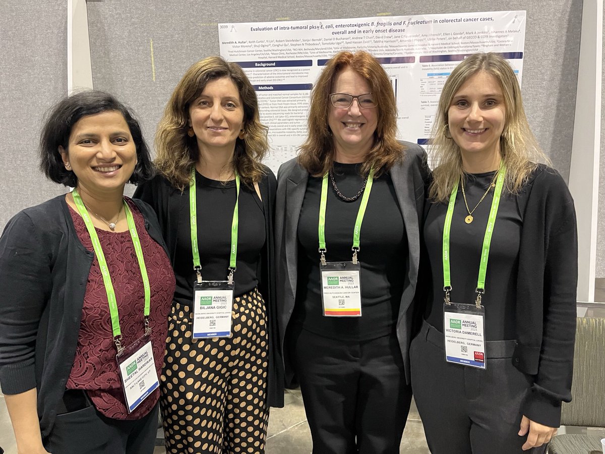 It was great to meet Meredith Hullar from <a href="/fredhutch/">Fred Hutch Cancer Center</a> - our #ColoCare collaborator - at the #AACR23 during her poster presentation on the intra-tumoral microbiome overall and in early onset CRC revealing the complexity of pathogens in tumor biology <a href="/SheetalHardikar/">Sheetal Hardikar</a> <a href="/VickyDamerell/">Victoria Damerell, PhD</a>