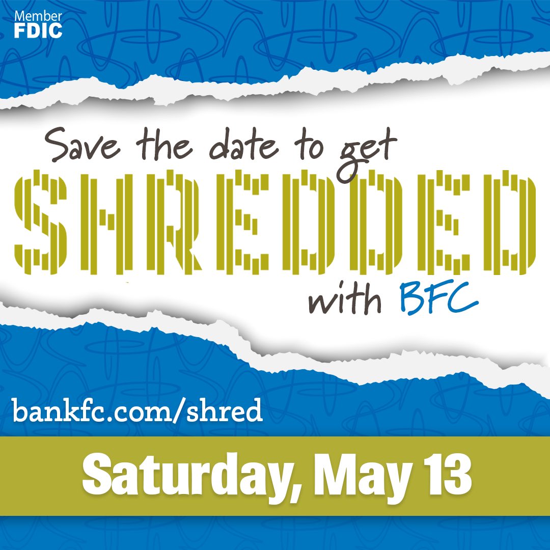 Bank_of_Frank's tweet photo. π¨BFC Shred Day 2023 - SAVE THE DATE ποΈ
Stay in the loop: https://t.co/ocClOkSgCm
#communitybank #banklocal #banklocally #BFCGivesBack #Shred #ShredDay #BFCShredDay #Recycle #Ewaste https://t.co/bln4qDFfRX