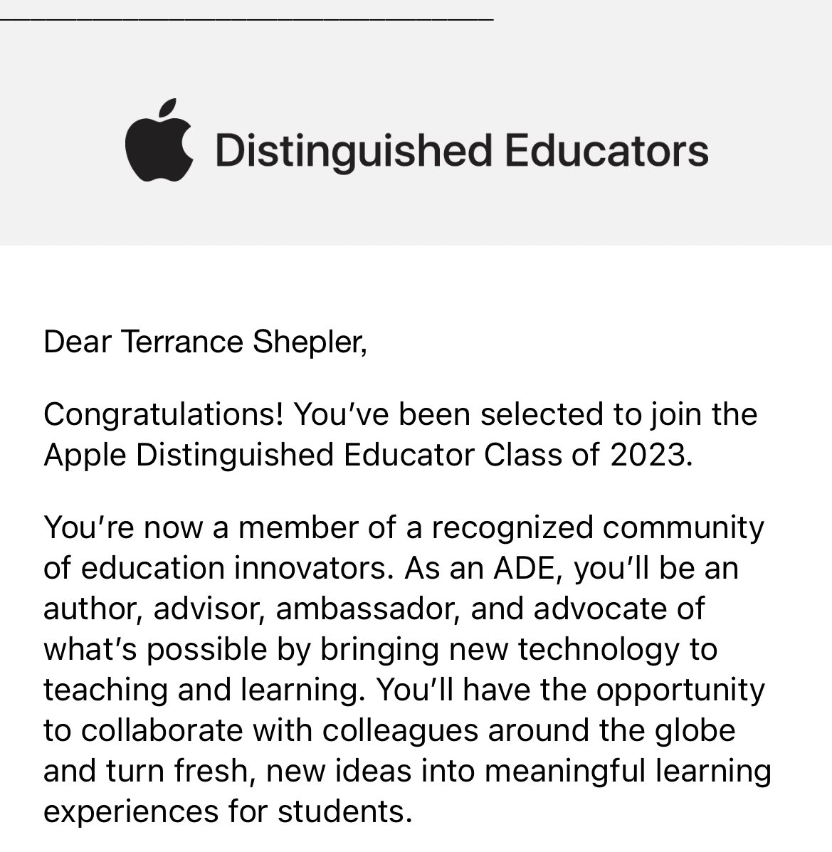 TERRANCESHEPLER's tweet photo. I’m so excited and honored to be part of this community. I could not have done this with out my students, colleagues, and support from my admin. #ade2023 #4xads #shsedtech https://t.co/WYlSPEbgnP
