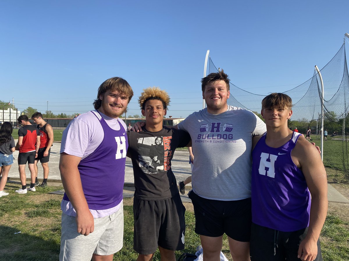 HBtracknfield's tweet photo. And the shot put team record of 124’ falls to these 4 young men….congrats!! https://t.co/OQOPuw5WNs
