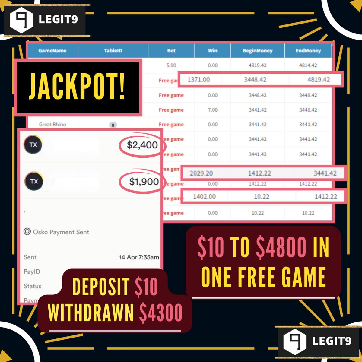 Legit9Aus's tweet photo. @Australia @NT_Australia 👑LEGIT9👑
JACKPOT! DEPOSIT $10 AND TURNED IT TO $4800 WITH JUST A FEW SPINS?! 😱🤩

Come join and play with 👑LEGIT9👑 today and claim our promotions/bonuses available. Message our customer service and find out what bonuses are eligible to claim!
https://t.co/viVUXv25mw https://t.co/BwNoyA0RSG