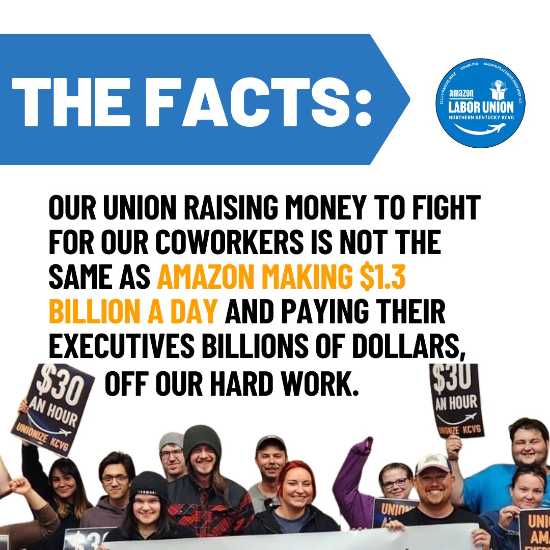 AmazonUnionKCVG's tweet photo. Amazon spent $14 million on Third Party, union-busting consultants in 2022. They are at KCVG right now saying: "Amazon Labor Union is a third party business"

That's a lie. Get the facts from co-workers, NOT management.

#UnionStrong #UnionizeAmazon https://t.co/xyhvLxjYYN
