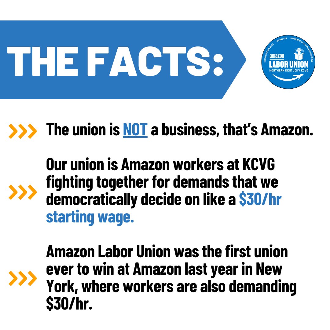 AmazonUnionKCVG's tweet photo. Amazon spent $14 million on Third Party, union-busting consultants in 2022. They are at KCVG right now saying: "Amazon Labor Union is a third party business"

That's a lie. Get the facts from co-workers, NOT management.

#UnionStrong #UnionizeAmazon https://t.co/xyhvLxjYYN