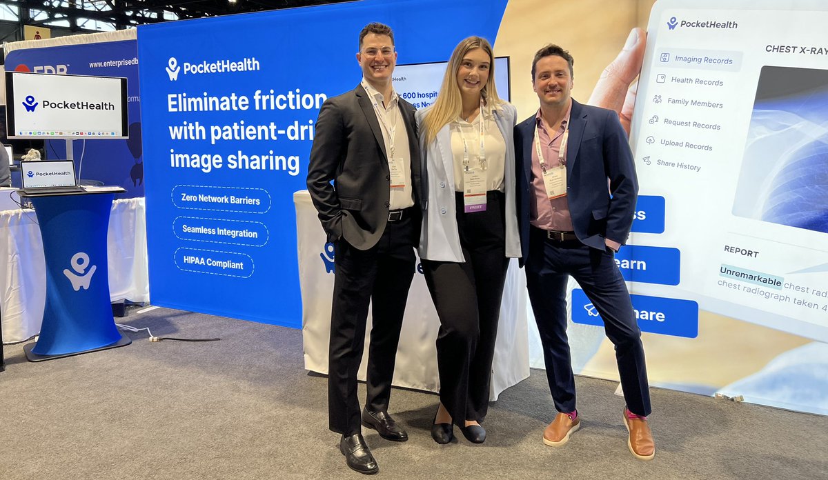 PocketHealthHQ's tweet photo. We’ve arrived at @HIMSS ready to demo the efficiencies of patient-driven, no network image exchange. Visit Booth 3678 (South Hall) to learn how PocketHealth empowers patients and eliminates friction by improving interoperability. #HIMSS23 #imageexchange #interoperability https://t.co/67tpBVqGrB