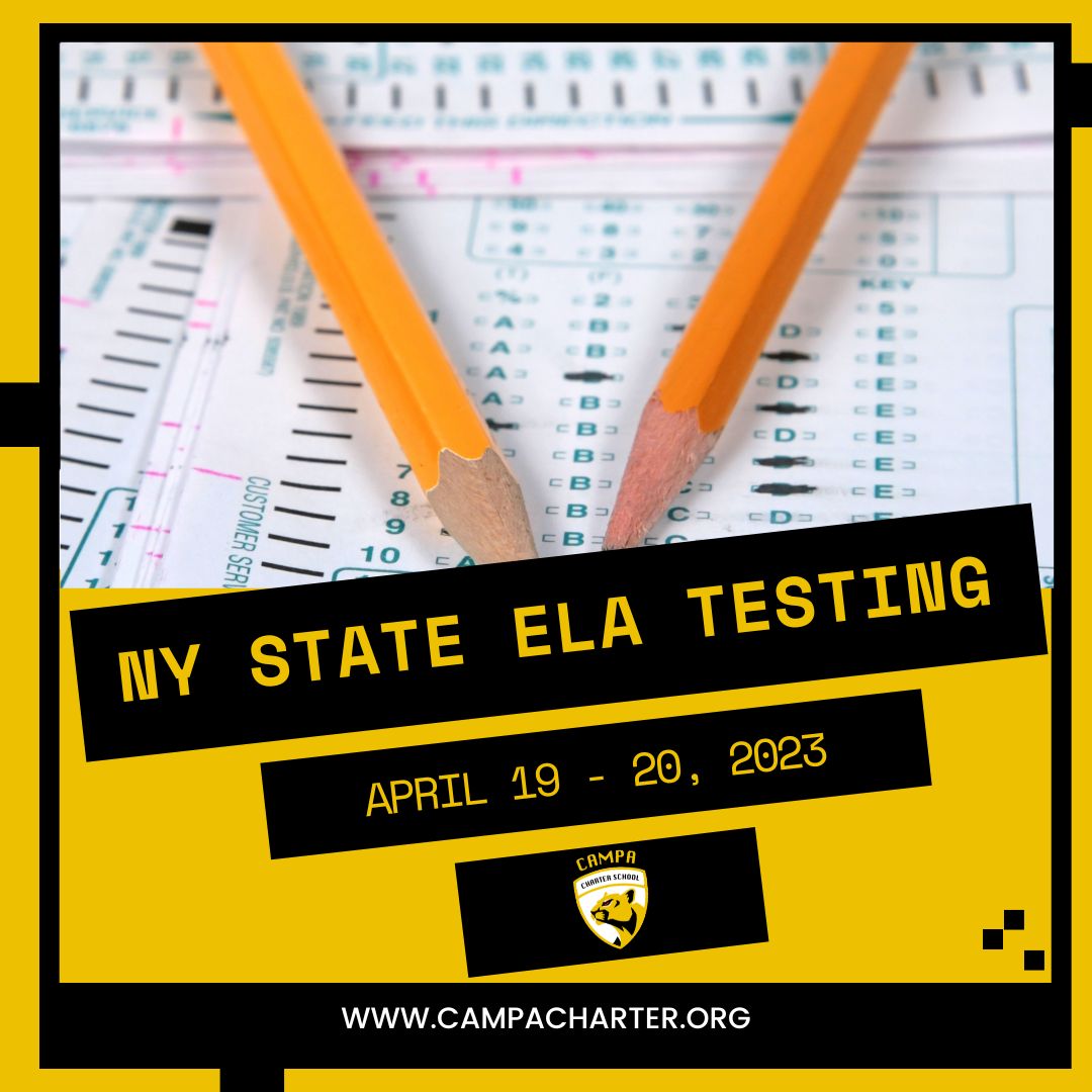 Campa_Charter's tweet image. 📣 Attention CAMPA Scholars! NY State ELA Testing starts tomorrow and it's time to take a deep breath and get some rest. 💤We can't wait to see you on the other side of success. Let's go! #campacharter #socialemotionallearning #selfawareness #personalawareness #BelieveInYourself