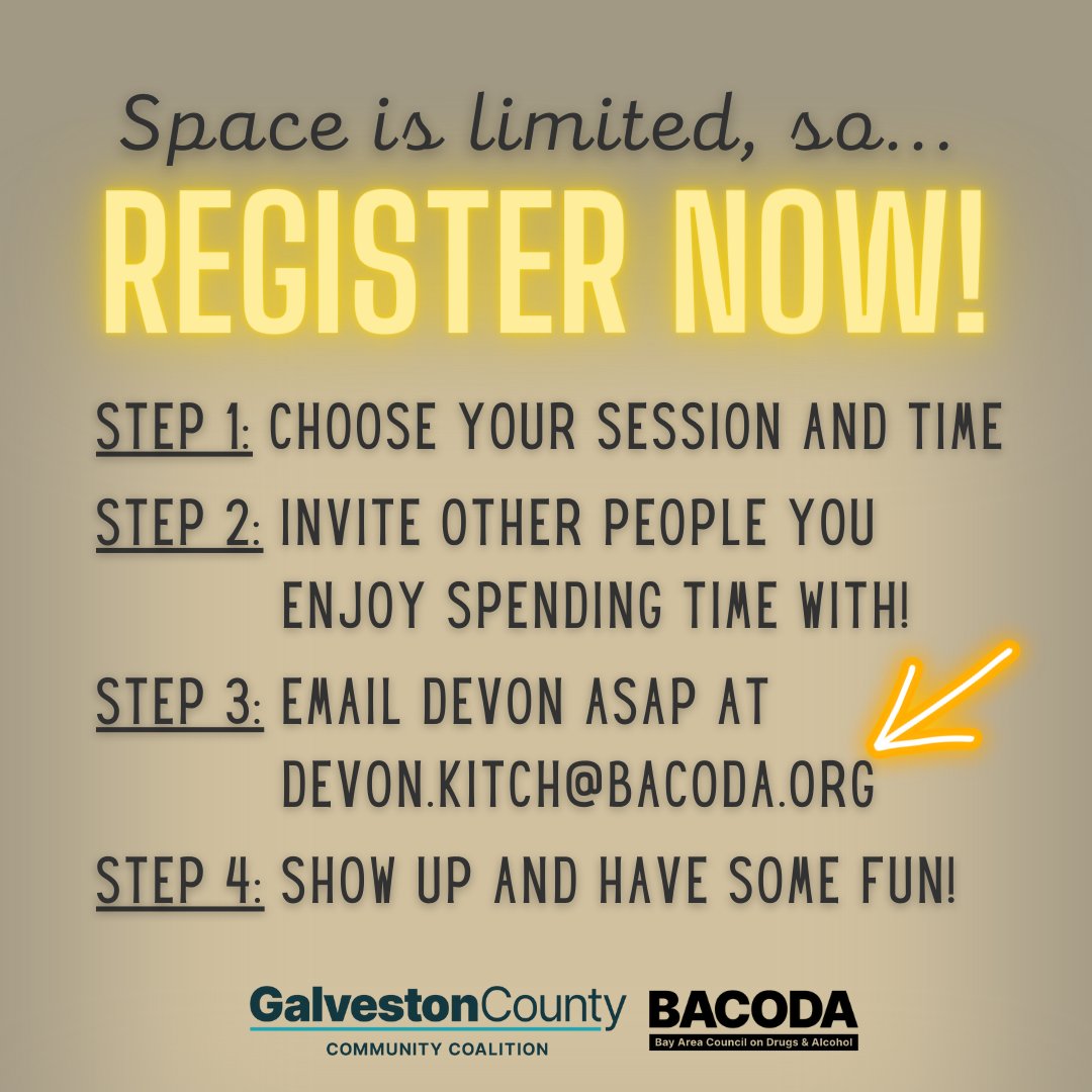 GalvestonCCP's tweet photo. Join Us! It's FREE to the community. Registration is required. Contact Devon @ devon.kitch@bacoda.org.
#stressreduction #galvestoncounty #freecommunityevent https://t.co/1sfvDJ582t
