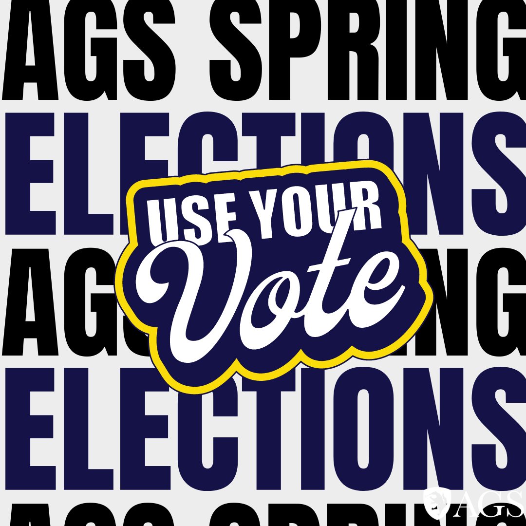 agsuci's tweet photo. GRADEATERS!
🗳️ Voting for the AGS Spring Elections is OPEN!
✅ You can still run or nominate someone as a write-in Candidate!
⏳ Voting will take place online from 4/17-4/21
VOTE AT:  https://t.co/OGaRgoAQnn https://t.co/JpClYf3r3i