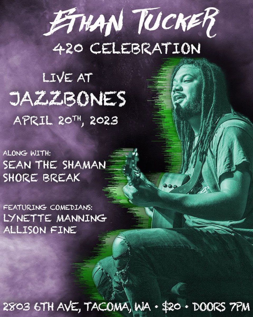 SilverbackMusic's tweet photo. Ethan Tuckerโs 420 Celebration goinโ down next Thursday, April 20 in #Tacoma #WA at @JAZZBONESTACOMA!! ๐ซ Grab your tickets before theyโre gone!! https://t.co/EoPhMQdl1q ๐๐จ
@etuckermusic #ethantucker #jazzbones #420celebration #silverbackmusic https://t.co/dWjNBz0lhU