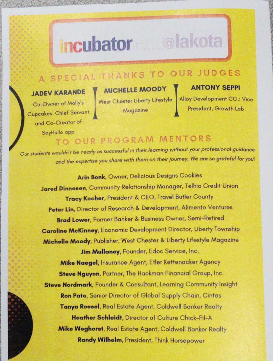 Two proud principals watching their <a href="/EAST_HAWKS/">Lakota East High</a> and <a href="/FirebirdTweets/">FirebirdTweets</a> students showing off their entrepreneurship skills at tonight's <a href="/incubatoredu/">INCubatoredu (from Uncharted Learning, NFP)</a> pitch night.  Our community is the real winner, as these young people are ready to lead.  #WEareLakota