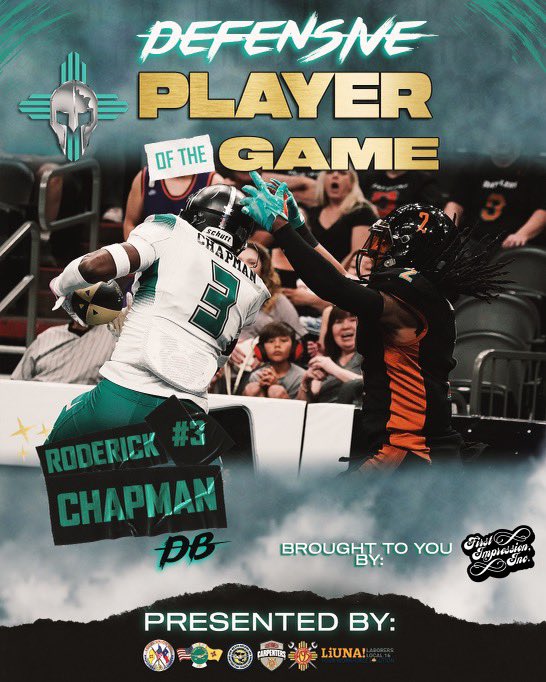 Defensive player of the game this week is our very own #3 Chapman! Way to go chap! 🔥🔥 . . . . #CommunityChampions #DCGladiators #505 #nmtrue #albuquerque #nm #ifl #newmexico #arenafootball #indoorfootball #dukecity #gladiators #newmexicotrue #Albuquerque #JustWin