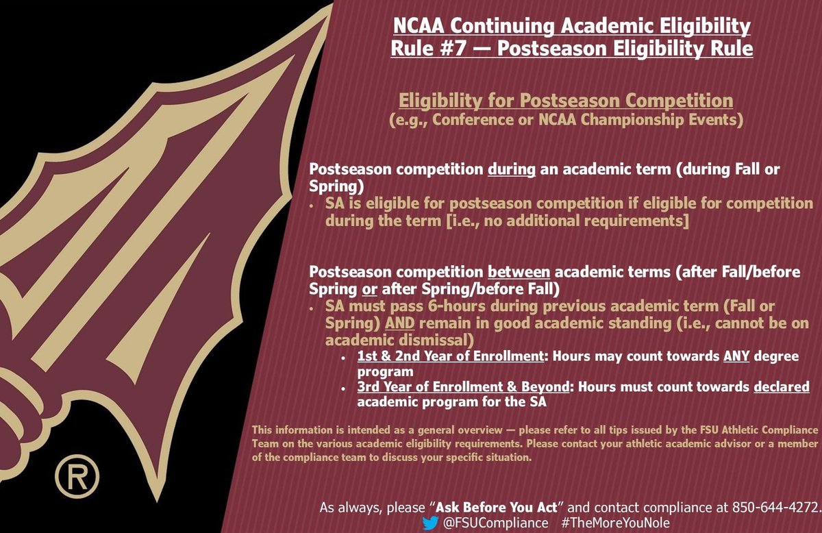 Here is this week’s compliance tip on NCAA Postseason Eligibility Requirements!  #TheMoreYouNole
