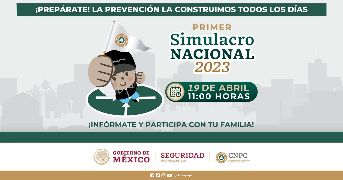SEDATU_mx's tweet photo. Mañana se realizará el Primer Simulacro Nacional 2023.

A las 11:00 horas sonará la alerta sísmica. Identifica las rutas de evacuación, sitios de reunión y sigue las indicaciones de las y los brigadistas.

¡Participa! https://t.co/Nzq7Qp9Lnc