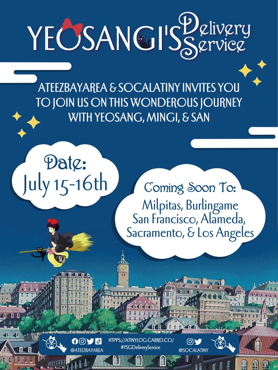 ATEEZBayArea's tweet photo. 🧹YEOSANGI’S DELIVERY SERVICE 🐈‍⬛

Hi friends! We’re happy to present an all new and marvelous event celebrating the birthdays of Yeosang, San, &amp; Mingi. 

@ATEEZofficial #ATEEZ #에이티즈 #YSGDeliveryService https://t.co/z4616lEZeQ