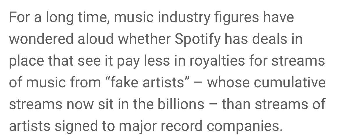 WE HAVE ARRIVED AT THE CONCLUSION

spotify isn’t profitable due to high licensing fees from labels. but they might be trying to shift listening time from majors to generative music that costs them less to license or even MAKE in order to BE profitable
musicbusinessworldwide.com/remember-spoti…