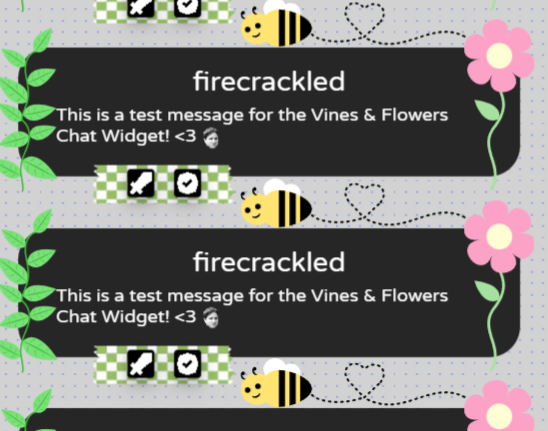 Firecrackalt's tweet photo. Working on an update for the Bee, Vines and Flowers Twitch chat widget! Way more customization and color changing elements are coming your way soon! 
___
#twitchstreamer #ENVtuber #Vtuber #vtuberassets #widgets #widgets #VtuberSupport #VTuberUprising https://t.co/hHcw36Tq9g