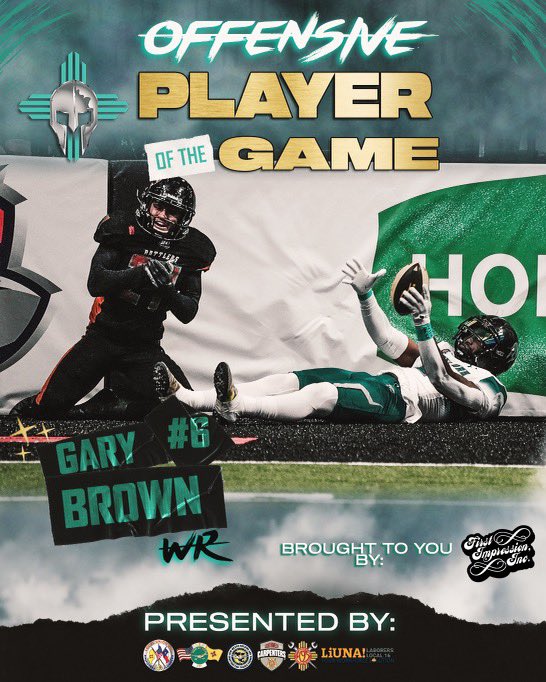 Offensive player of the game this week is Wide receiver Gary Brown! 🤝🔥 . . . . #CommunityChampions #DCGladiators #505 #nmtrue #albuquerque #nm #ifl #newmexico #arenafootball #indoorfootball #dukecity #gladiators #newmexicotrue #Albuquerque #JustWin