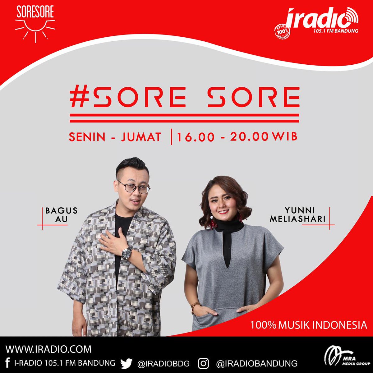 ISWARA BANDUNG (@iradiobdg) on Twitter photo Dengarkan terus #SoreSore Hari Senin-Jumat Jam 4 Sore-8 Malam bersama Bagus Au & Yunni Meliashari di 105.1FM <a href="/iradiobdg/">ISWARA BANDUNG</a> Dengarkan terus #SoreSore Hari Senin-Jumat Jam 4 Sore-8 Malam bersama Bagus Au & Yunni Meliashari di 105.1FM <a href="/iradiobdg/">ISWARA BANDUNG</a>