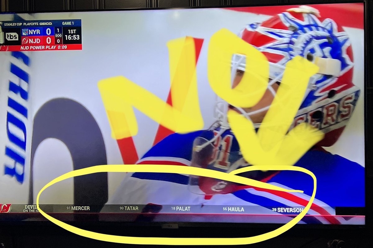 nonhlboardads's tweet photo. Why does @TBSNetwork @tbs_pr @NHL_On_TNT and @espn insist on labeling everything during @nhl powerplays???  Are the players mom’s running the graphics?? I’d love to WATCH THE POWERPLAY not your stupid graphics  #nhlplayoffs2023 #NYRangers #NJDevils #NHLBruins #espn #tbs #tnt https://t.co/zMBUzJEjto