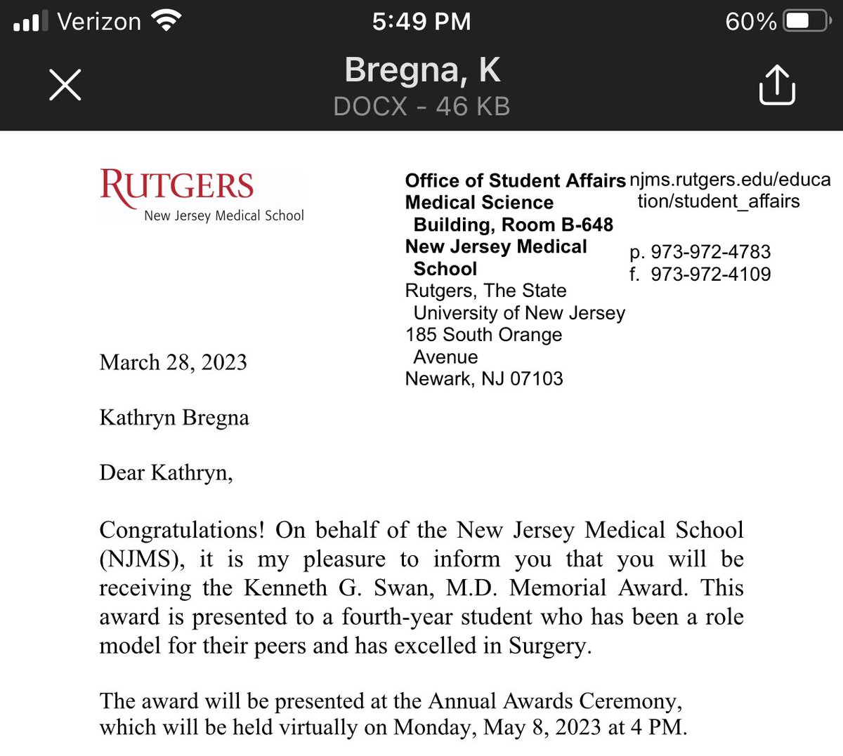 kat_bregna's tweet photo. Beyond flattered and immensely grateful to receive @Rutgers_NJMS ’s Kenneth G. Swan, M.D. Memorial Award for excellence in Surgery! Truly thankful for my mentors, peers, and every resident who answered one of my twelve billion questions! https://t.co/83mP9tOENy