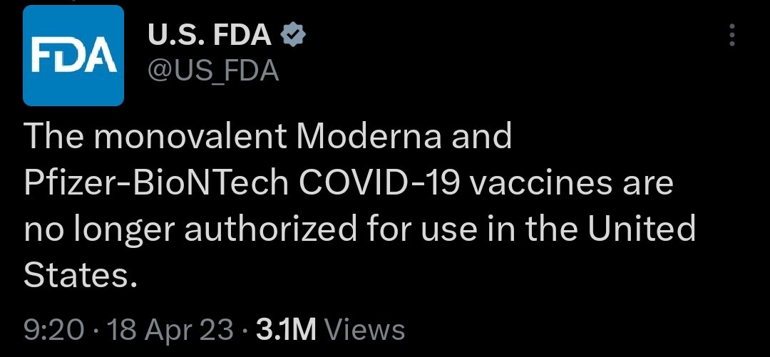 The original #COVID19 vaccine was only safe when the Government said it was safe.

It's no longer considered safe because there is a newer, experimental, definitely-safe-this-time bivalent vaccine that the Government says is safe.